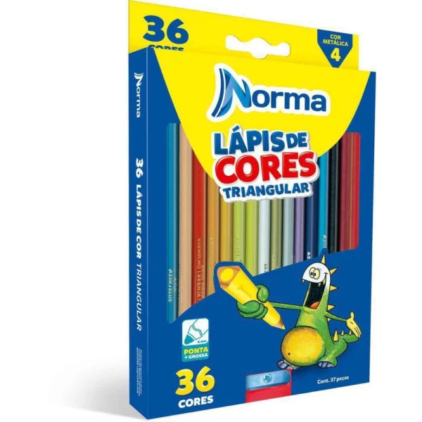 Lápis De Cor Triangular Norma 36 Cores Com Apontador