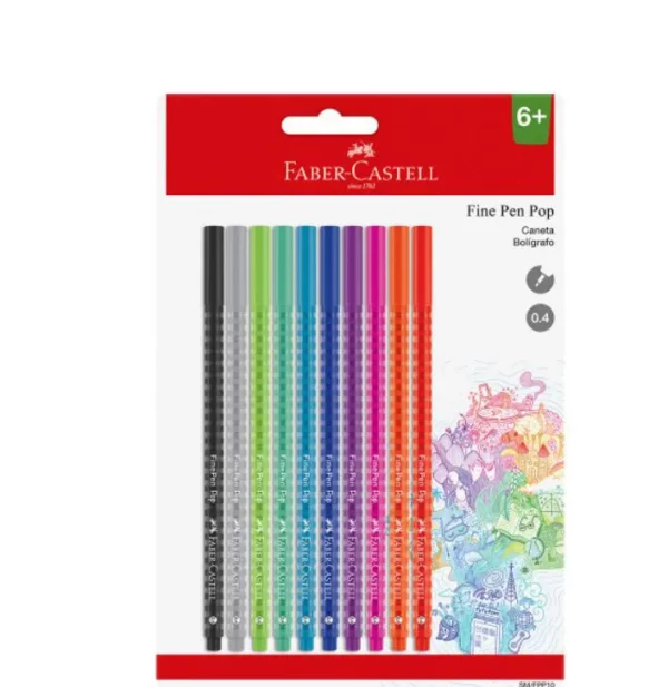 Caneta Fine Pen Pop Pastel 0.4mm 10 Cores-Faber Castell