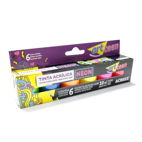 Tinta Acrílica Fosca Neon Com 6 Cores 10ml- Acrilex