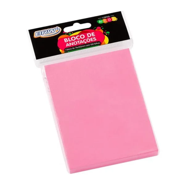 Bloco Adesivo Rosa Neon 76x102mm- BRW