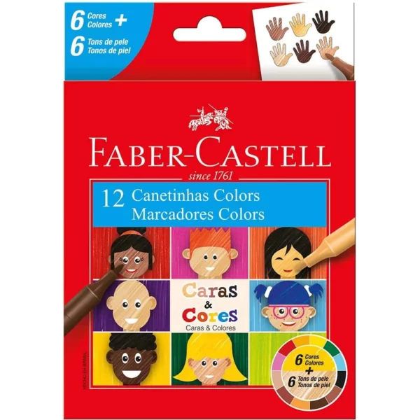 Caneta Hidrográfica Caras e Cores com 12 Cores- Faber Castell