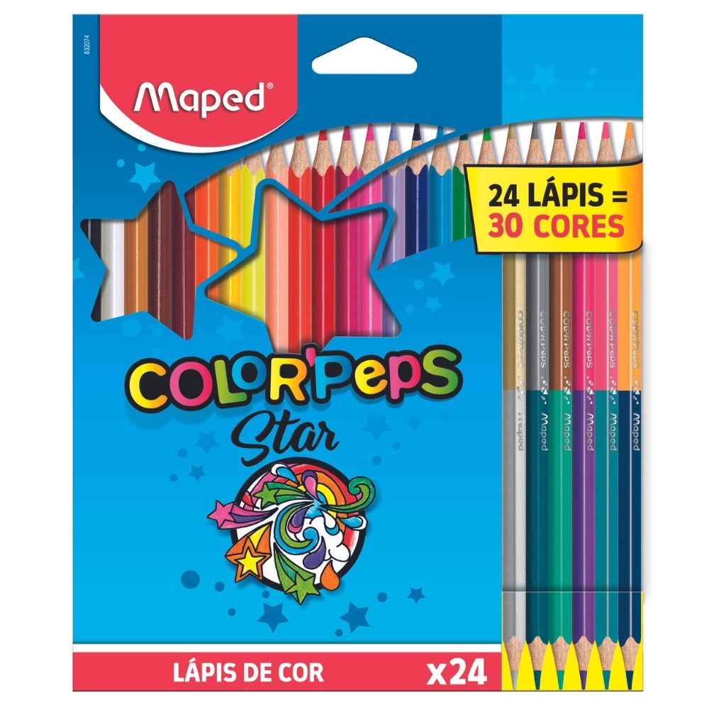 Lápis de Cor Color'Peps 24 Cores c/ 6 Bicolores- Maped