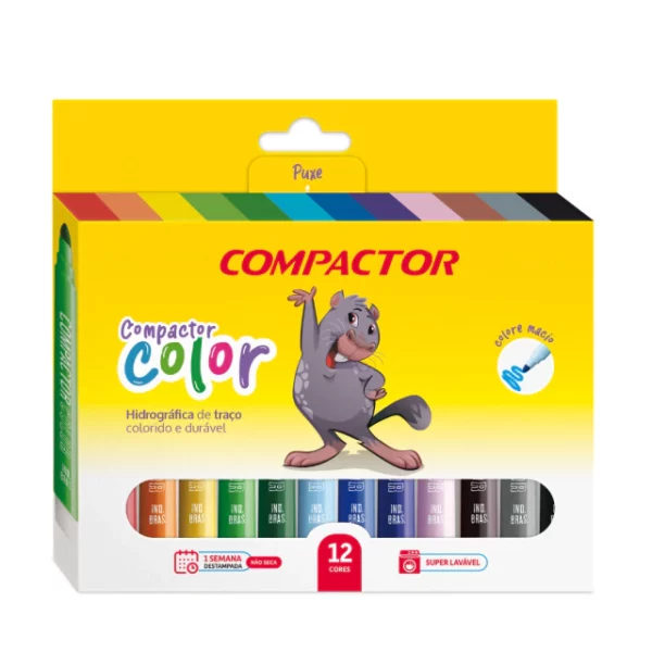Canetinha Ponta Grossa 12 Cores- Compactor