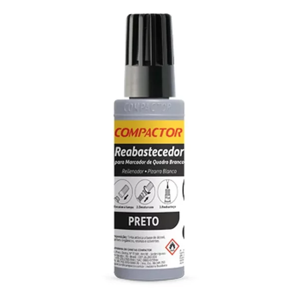 Reabastecedor de Pincel para Quadro Branco Preto 30ml- Compactor