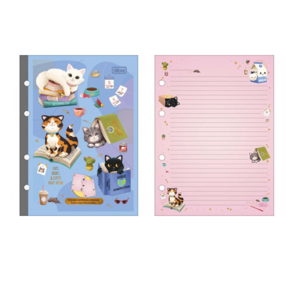 Refil para Fichário Colegial Purrfect Cats Folhas Decoradas 80fls- Tilibra