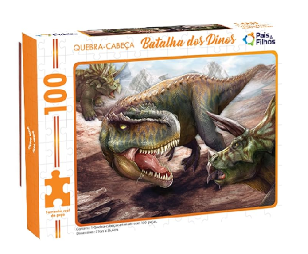 Quebra-Cabeça Batalha dos Dinos 100 Peças- Pais&Filhos