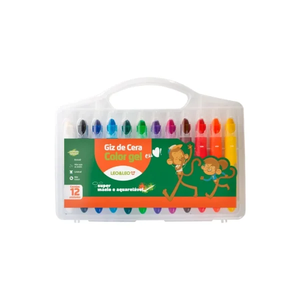Giz de Cera Retrátil Color Gel Aquarelável 12 Cores- Leo e Leo