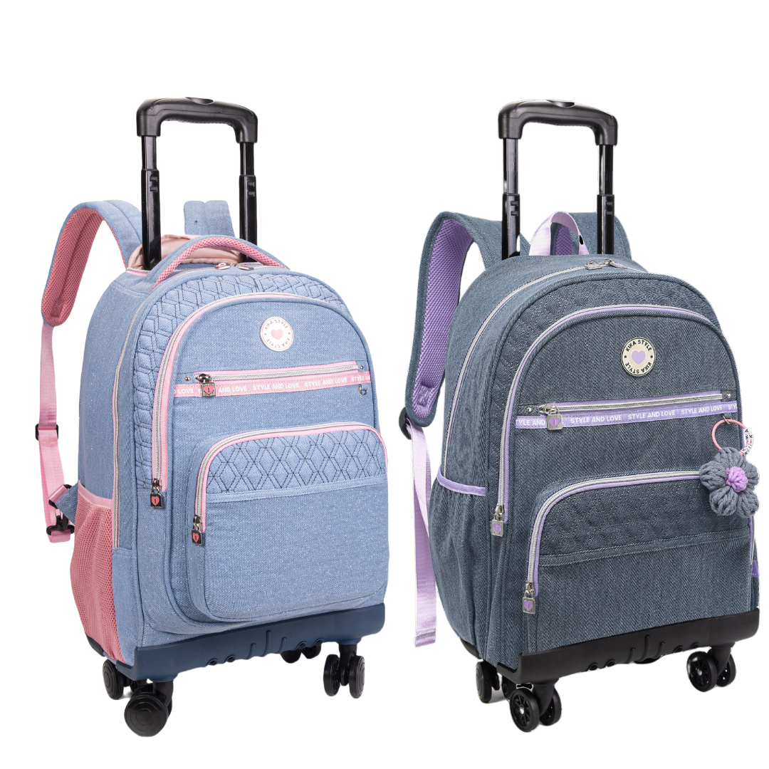 Mochila Kika Jeans Mochila Escolar Feminina Jeans Kit Mochila
