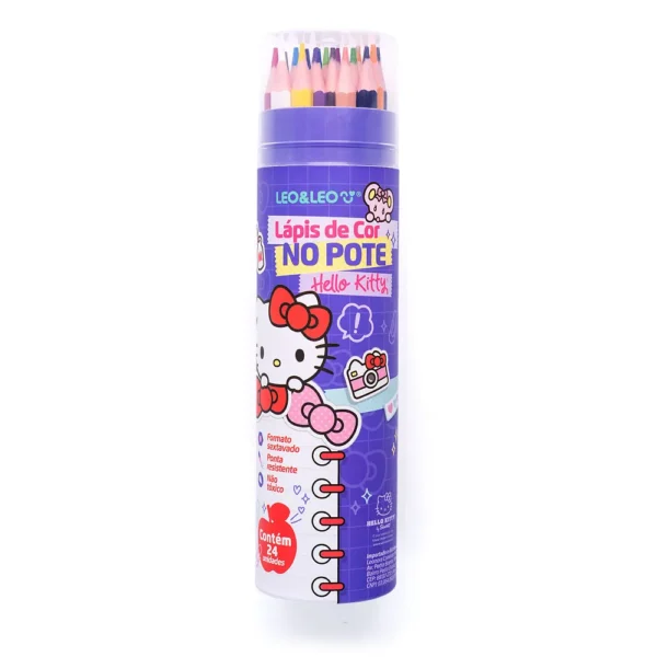 Lápis de Escrever no Pote 24 Cores Hello Kitty- Leo e Leo