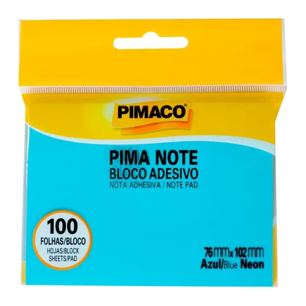 Bloco Adesivo 76mmX102mm Azul Neon 100fls-Pimaco