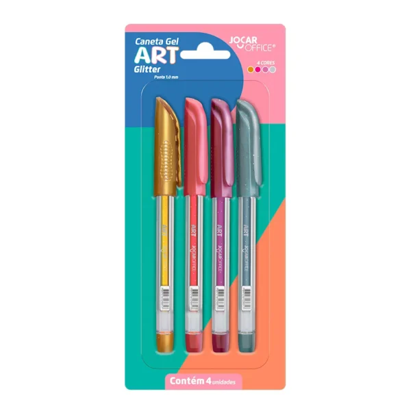 Kit de Canetas Gel Art Glitter 1.0mm 4 Cores- Jocar Office