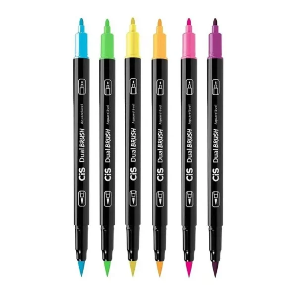 Caneta Dual Brush Neon Aquarelável 6 Cores- CIS - Imagem 2
