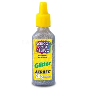 Acricor Cola Relevo Glitter Prata 20g- Acrilex