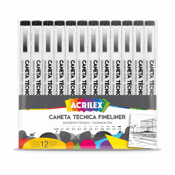 Kit de Caneta Técnica Fineliner 12 Unidades- Acrilex