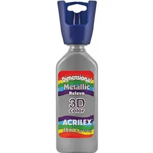 Tinta Dimensional 3D Brilliant Relevo Prata 35ml- Acrilex