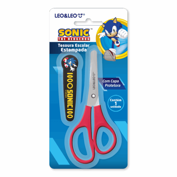 Tesoura Escolar C/ Proteção Sonic- Leo&Leo