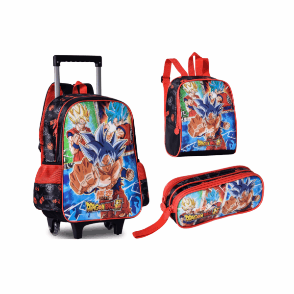 Kit Mochila de Rodinhas/Lancheira/Estojo Dragon Ball- Clio