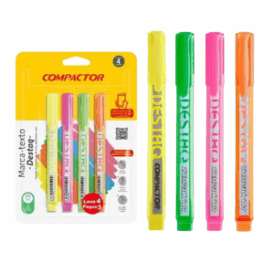 Kit Marca Texto Destaq 4 Unidades Cores Neon- Compactor
