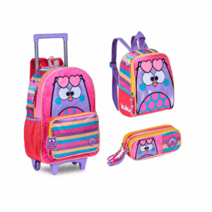 Kit Mochila de Rodinhas/Lancheira/Estojo Bubu- Clio