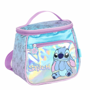 Lancheira Térmica Escolar Stitch 2 Compartimentos Holográfica Azul- Luxcel