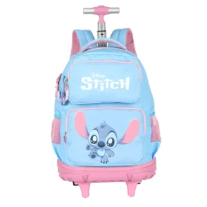 Mochila de Rodinhas Grande Stitch Disney Carrinho Azul- Luxcel