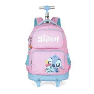 Mochila de Rodinhas Grande Stitch Disney Carrinho Rosa- Luxcel