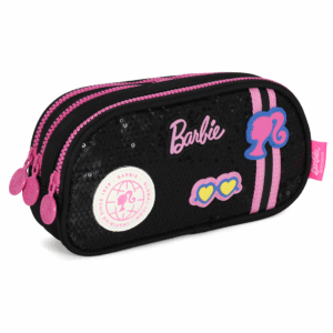 Estojo 3 Divisórias Barbie Lantejoulas Preto- Luxcel