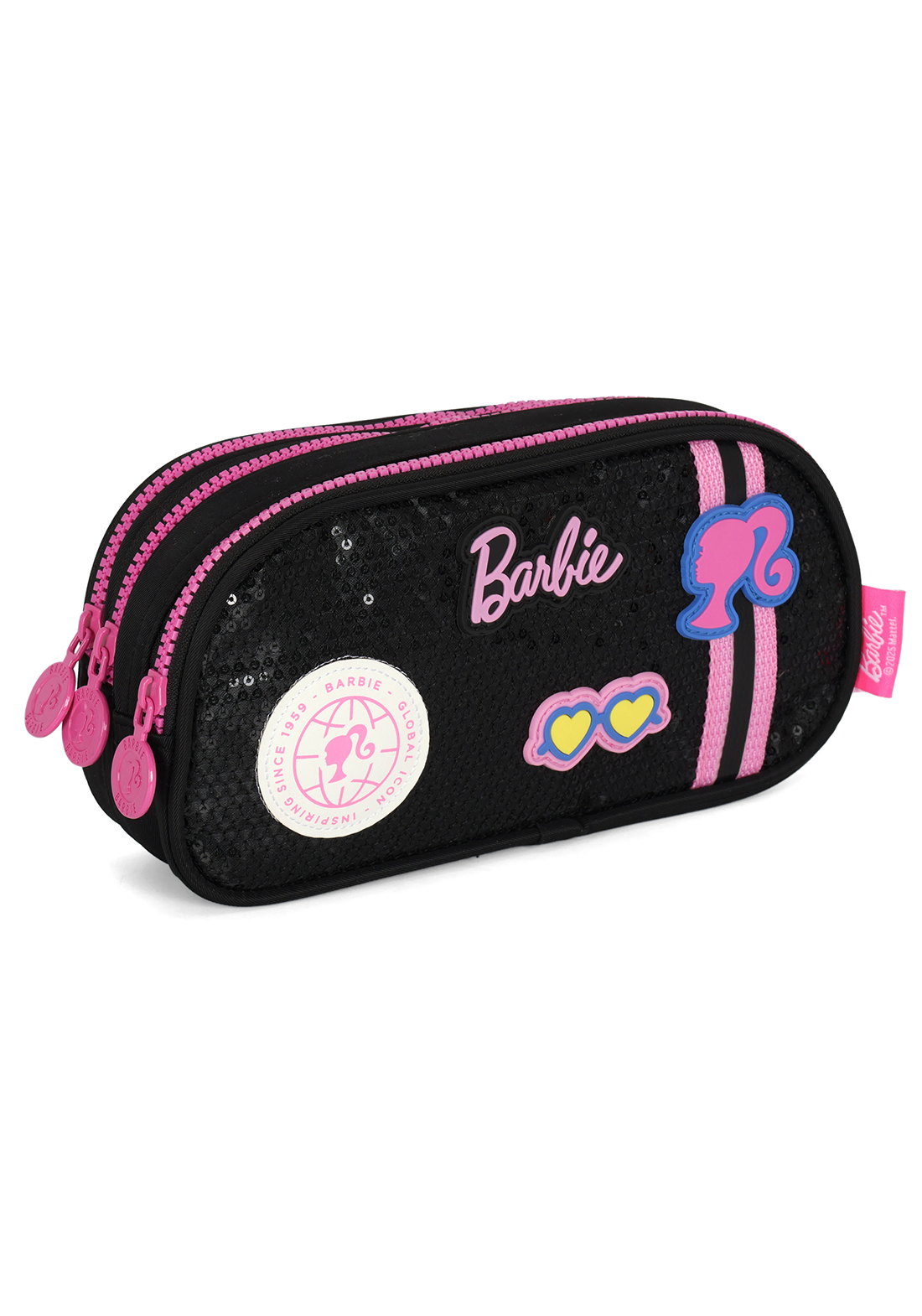 Estojo 3 Divisórias Barbie Lantejoulas Preto- Luxcel