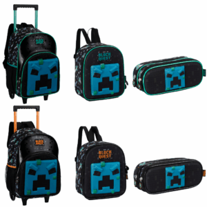 Kit Mochila de Rodinhas/ Lancheira/ Estojo Game Block Quest 26- Fênix