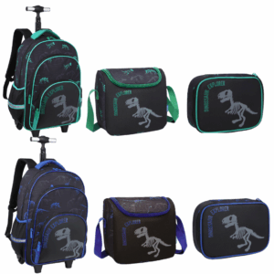 Kit Mochila de Rodinhas/ Lancheira/ Estojo Dinossauro 26- Fênix