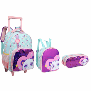 Kit Mochila de Rodinhas/ Lancheira/ Estojo Panda Happy 26- Fênix