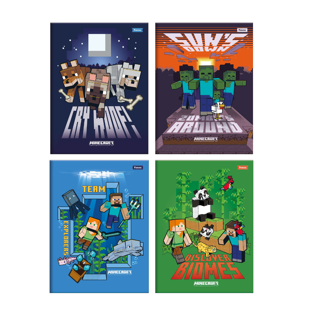 Caderno Brochura Capa Dura 1/4 Minecraft 48fls- Foroni