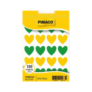 Etiqueta Coração Copa Verde e Amarelo 100 Unidades- Pimaco